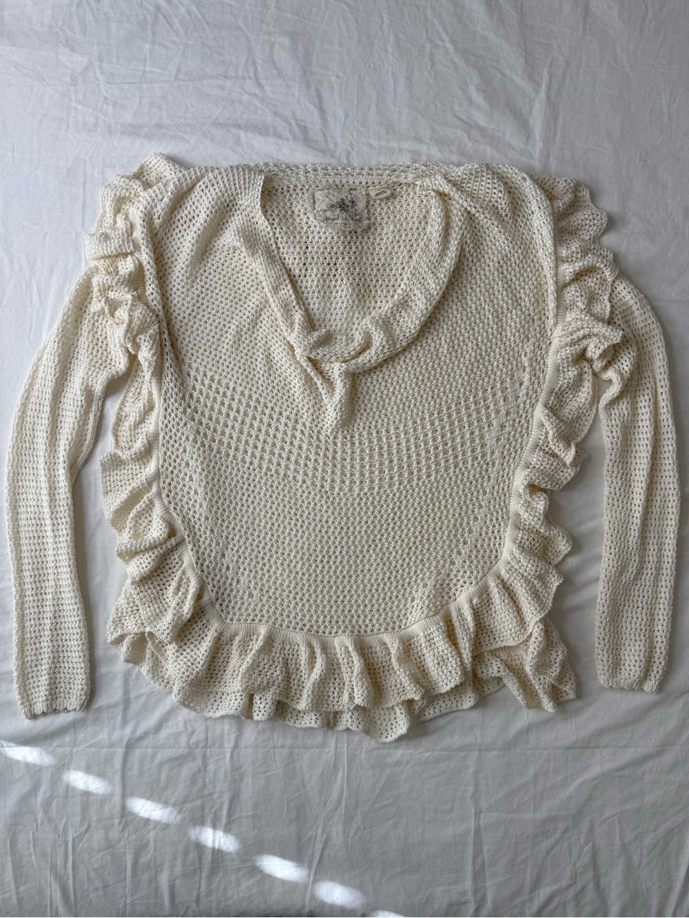 Anthropologie Angel of the North Cream Crochet Ruffle Top Size Large - Picture 3 of 11